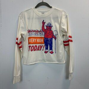 Smokey the Bear Fire Danger Graphic Cropped Long Sleeve Tee Small Mighty Fine